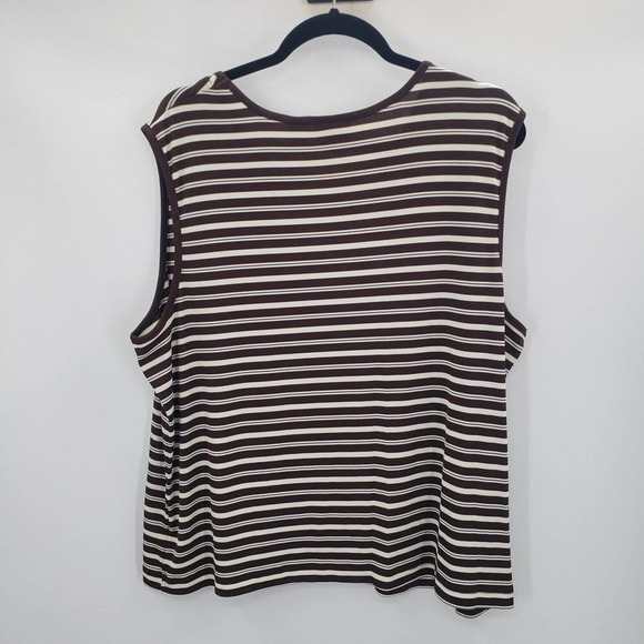 Covington striped tank top womens plus size 20 22 brown white sleeveless knit - Picture 3 of 10